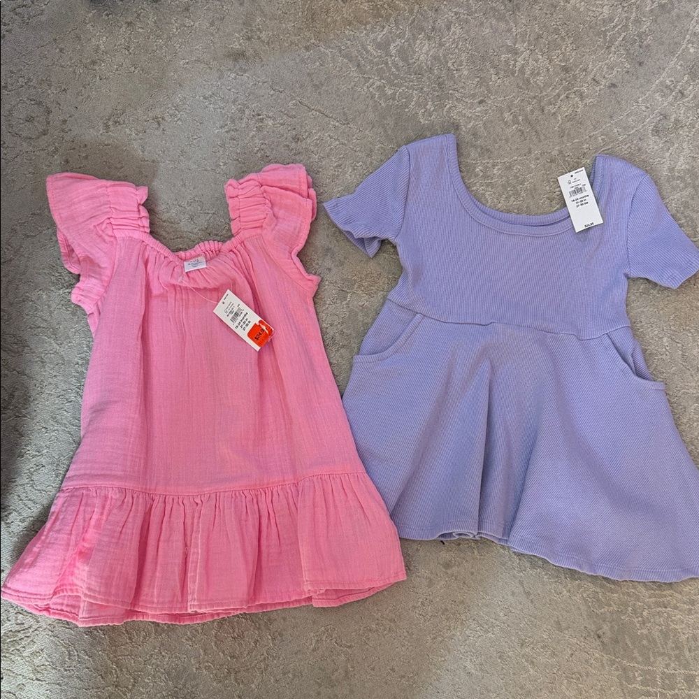 NWT GAP BubbleGum Pink and Lavender Toddler Dresses 18-24M
